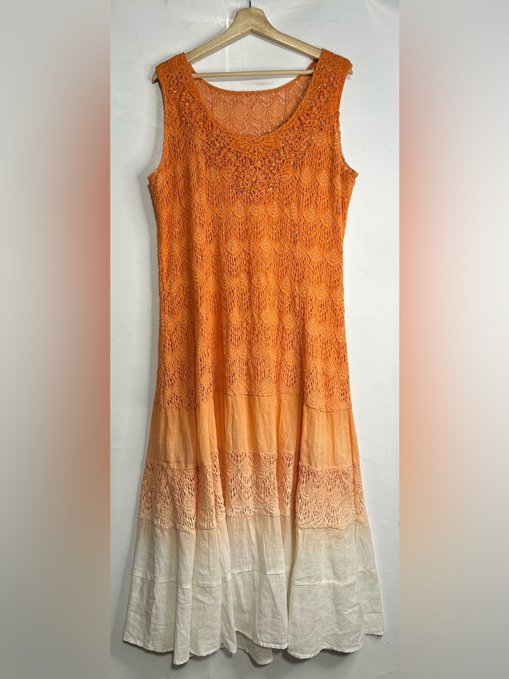 5 for $25🔥Orange Ombre Knit Lace Swimsuit Coverup Dress Large